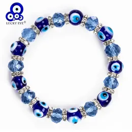 Strands Lucky Eye Glass Beaded Bracelet Crystal Evil Eye Bracelet For Women Men Bracelet Fashion Jewelry Adjustable EY5226