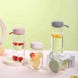 Tumblers 450/600ml Simple Transparent Plastic Water Bottle With Graduated Pc Material Cup Silicone Handle And Tea Partition H240425