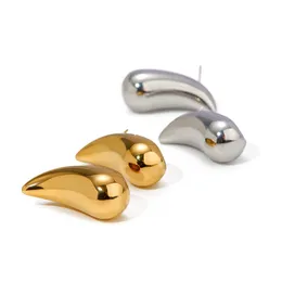 Designer Retro New 18k Gold Stainless Steel Large Glossy Long Shaped Earrings with Water Droplet Shape for Simple Daily Work Wedding Party Jewelry Free of Shipping