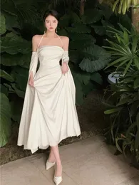 Casual Dresses Women Summer Elegant Satin Silky Off Shoulder White Cocktail Dress Wedding Party Maxi Vestidos Largo Invitada Boda