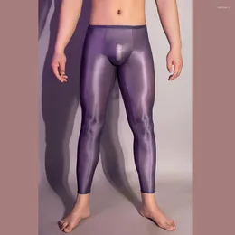 Kobiety majtki męskie sexy patrz przez spodnie ultra cienkie oleje błyszczące błyszczące legginsy plus egzotyczne spodnie fetysz bieliznę długą chudą
