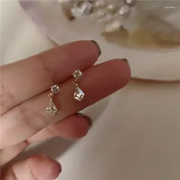 Stud Earrings Sterling Silver Japanese Water Drop Crystal Women Light Luxury Temperament Wedding Real Gold Plating Jewelry