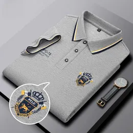 MLSHP Summer Mens Polo Shirts Högkvalitativ kort ärm Slå ner krage broderi Business Casual Solid Color Male Tees 4xl 240423