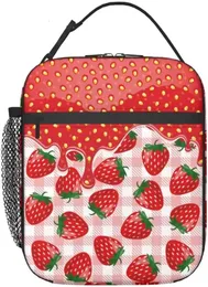 Erdbeerrosa -Plaid wiederverwendbarer Mittagstasche 8 x 4 x 10 Zoll 240423