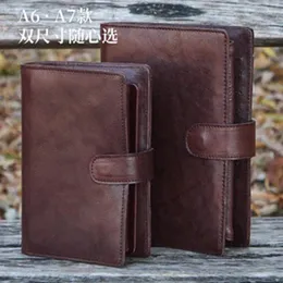 한정판 2024 Yiwi A5 A6 A7 Dark Brown Genuine Leather Planner Spiral 6 Loose Leaf Notebook Diary Business