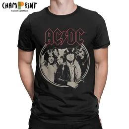 Erkek Tişörtler Retro Rock Band ACDCS Erkek Tişörtleri Şaşırtıcı Tees Kısa Kollu Yuvarlak Yuvarlak Tişörtler% 100 Pamuk Orijinal Tops T240425