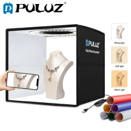 Studio Puluz Softbox 3 Color Light Modes Lightbox Dimble LED Ring Light Box Photo Lighting Studio Shooting Tent Box 6 Color Bakgrund