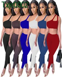 Женские спортивные костюмы с двумя частями Дизайнер Slim Open Belly Hanging Temperament Коммутирование сексуальных многоцветных нарядов 6 Colours1821445