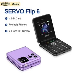 Servo flip6 4 SIM Kart Kat Mobil Telefon GSM 2.4 inç Ekran Otomatik Çağrı Kayıt Hızı Kadran Sihirli Sesli Fm Kaldırılmış Kapak Cep Telefonu
