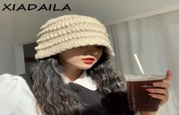 Wide Brim Hats Panama Warm Winter Women039s Bucket Hat For Teens Felt Wool Girl Sautumn And Fur Black Solid Color Knitted13029935