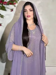 Vestido de festa árabe saudita para mulheres abaya vestidos de hijab muçulmano diamante conjunto 2 peças vestidos mujer marrocco kaftan abayas manto 240422