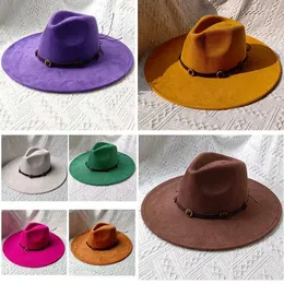 Breda breim hattar hink hattar mocka hatt fedora för män kvinnor ny modetillbehör topp hatt platt hatt filt mjuk hatt bred brim vår vinter sombrero hombre y240425