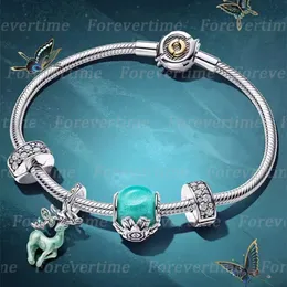 Bracelets de designer de charme de novos jogos para mulheres S925 Silver Fluorescent Deer Pingente Pingente Brincos Brincos Colar Fit Pandoras Snake Bone Bracelet Jewelry Gift