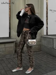 Capris Mnealways18 Leopard Print Jogger Pants Fashion 2024 Street Style Women High Waist Pockets Trousers Office Ladies Slim Pants Chic