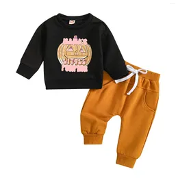 Giyim Setleri Çocuk Erkek ve Kız Seti Sonbahar Kış Kış Kabak Baskı Yuvarlak Boyun Uzun Kollu Pantolon Partisi Doğum Günü Cadılar Bayramı 2 Yıl