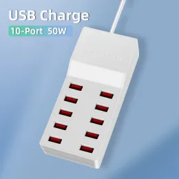 Chargers 10ports Desktop 50W Carregador USB MultiPort USB Dock de carregamento USB para iPhone Samsung Xiaomi Huawei Home Office Desk Charger Station