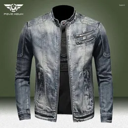 Męskie kurtki wojskowe dżinsowe kurtki wiosna jesienna motocykl Slim Fit Męs Mens Vintage Wash Osycian Dżean jean płaszcze rozmiar 4xl