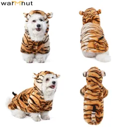 Parkas Warmhut Komik Köpek Kaplan Kostümleri Evcil Hayvan Cadılar Bayramı Noel Cosplay Elbise Evcil Hayvanlar Kedi Kostüm Hayvan Polar Hoodie Sıcak Kıyafetler