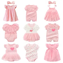 One-Pieces New-Pieces New Born Baby Girl 의류 여름 핑크 공주 어린 소녀 의류 세트 생일 파티 0 3 개월 Robe Bebe Fille