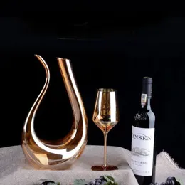 1200/1500 ml Lead Free Crystal Wine Decanter Hushåll Lokal Tyrant Gold U-formad dispenser Europeisk glas POT POT 240419