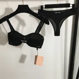 Märke kvinnor bh trosor set sexig push up underkläder lyxig designer kvinna underkläder set brev vit svart ihålig sommarunderkläder