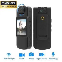 Kameror Mini -kamera med HD IPS -skärm, 180 Rotertable Len och Back Clip Full HD Police Body Worn Camera, Wearable, Pocket BodyCam Camcorder