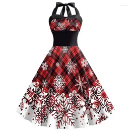 Sıradan Elbiseler Kadınlar Noel Elbise Kar Tanesi Baskı Yıl Kostümü Spagetti Kayış Yüksek Bel Kolsuz Bayanlar Maxi