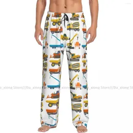 Erkekler Placowear Sıradan Pijama Uyku Pantolon İnşaat Teslimat Kamyonu Makinesi Desen Salonu Gevşek Pantolon Rahat Nightwear