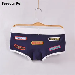 Underpants Fervour Pe Men's Boxer Cotton Solid Panties Plus Size M-XXL Embroidery Letter Patch Mens Underwear B19012