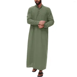 Etnik Giyim Erkekler Orta Doğu Arap tarzı Basit Çöp Müslüman Düğme Tasarım Yan Kalam Uzun Kollu Arap Dubai İslam
