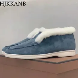 Sapatos casuais unissex clássico liso de sola plana de sola de neve alta camurça infantil de camurça redonda de colarinho de pele de pêlo de pombo de pêlo de inverno