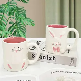 Tumblers 500 ml Söt kanin Ceramic Coffee Mug White Easter Bunny Cups Large Capacity Drinkware Housarwarming Gift H240425