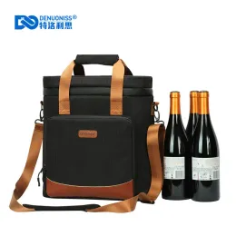 Bags DENUONISS New 2020 Wine Cooling Bag 100% Leakproof Picnic Cooler Bag Vintage Leather Refrigerator Bag Portable Thermal Bag