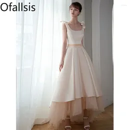 Party Dresses Ofallsis White Mesh Stitching Evening Dress 2024 Summer Certificate Registration Engagement Banquet Host French Sling