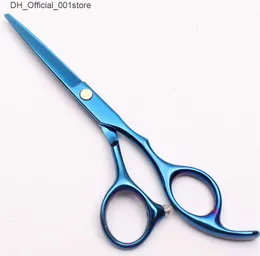 Hår sax 6 "440C Anpassad logotyp Blue Professional Human Hair Scissors Barbers frisörsax Skärning och tunnare Shears Style Tools C1005 Q240425