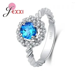 Cluster Rings Shinning Round Cubic Zirconia Pretty Rhinestone High Quality 925 Sterling Silver Anniversary Presents For Women