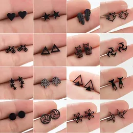 Stift Ohrringe Mini Edelstahl Geometrisch schwarz für Frauen Männer Herz Dreieck Blatt Volleyball Ohrstock Punk Piercing Pendientes