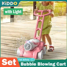 Bubble Blowing Cart Toys Electric Seifenblasenmaschine mit Beleuchtungsmusik Sommer Outdoor -Spielen Spielzeug für Jungen zurück zur Schule Geschenk 240415