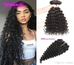 Facos de cabelo virgens indianos com 6x6 Fechamento de renda Deep Wave Deep Curly 3 Pactles com fechamento de renda 6x6 4Pieces lot6618790