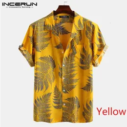 Top inceruns da uomo a manica corta camicia stampata a foglia tropicale camicie casual estate hawaiane feste camisa s-5xl 240424
