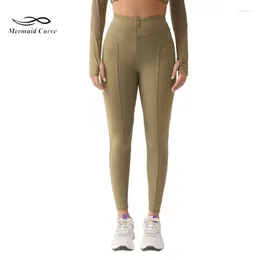 Pantaloni attivi curva sirene curva femminile con cerniera ad alta cerniera con cerniera fitness stretto leggings esterno che corre in bicicletta sci.