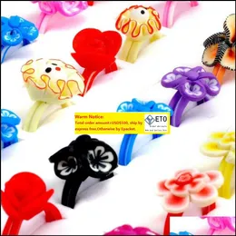 50sts grossist blandade barn Flower Colorf Polymer Clay Ring Drop Delivery ZZ