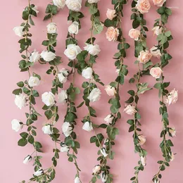 Flores decorativas de 6,5 pés de rosa videira artificial falsa flor parede pendurada girland rattan para decoração de casamento em jardim em casa