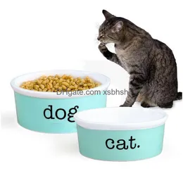 Dog Bowls Feeders Designer Heavy Ceramic High Gloss Bowl Cat Durable Food And Water Pet Dish Chew-Proof Dishwasher Microwave Safe Dhpgl