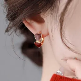 Stud Korean Red Emaille Heart Hoop Ohrringe für Frauen Vintage Elegant Double Heart C-Form Circle Ohrringe Schmuck Brincos