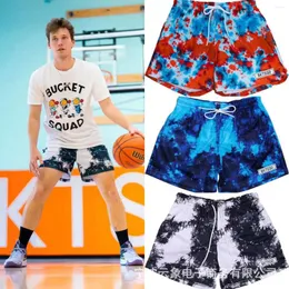 Shorts masculinos estilos americanos na moda Spring de esportes de encaixe solto e malha casual calça de basquete de secagem rápida