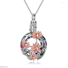 Colares pendentes Flores de cristal cremação Ash urna lotus pingentes colar metal mulheres homens podem abrir jóias presentes de moda para coração