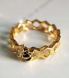 Anelli di api in oro giallo 18K set una scatola originale per 925 nidorconi in argento sterling per donne accessori di moda femminile3345323