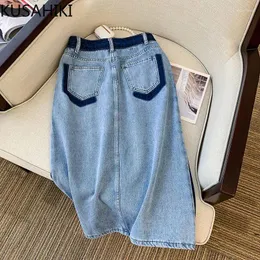 Gonne kusahiki Corea Contrasto colore ad alta vita Demin Womens 2024 Bottoms Fashions Elegant A-Line Jeans Skirt Mujer Faldas