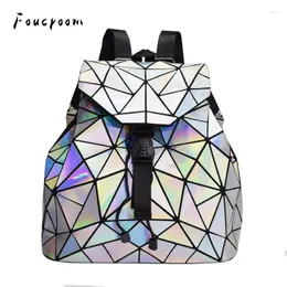 Backpack Style Women Laser Colorful School Hologram Geometric Fold Student Bags For Teenage Girls Holographic Sac A Dos